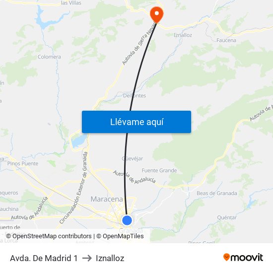 Avda. De Madrid 1 to Iznalloz map