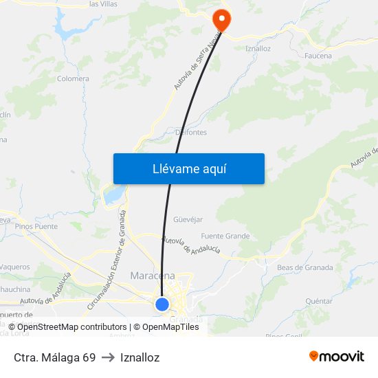 Ctra. Málaga 69 to Iznalloz map