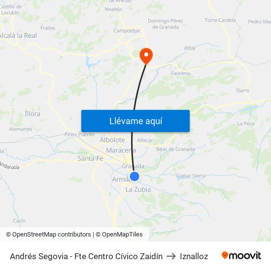 Andrés Segovia - Fte Centro Cívico Zaidín to Iznalloz map