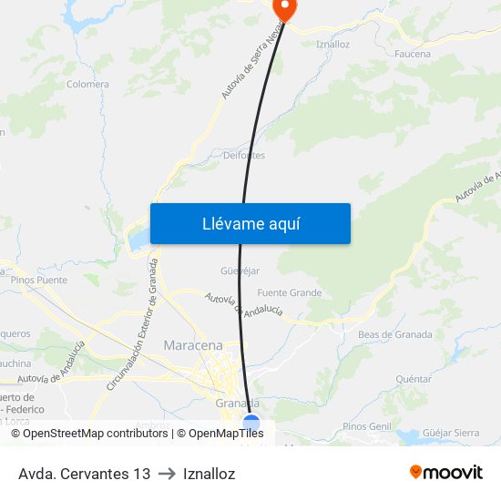 Avda. Cervantes 13 to Iznalloz map