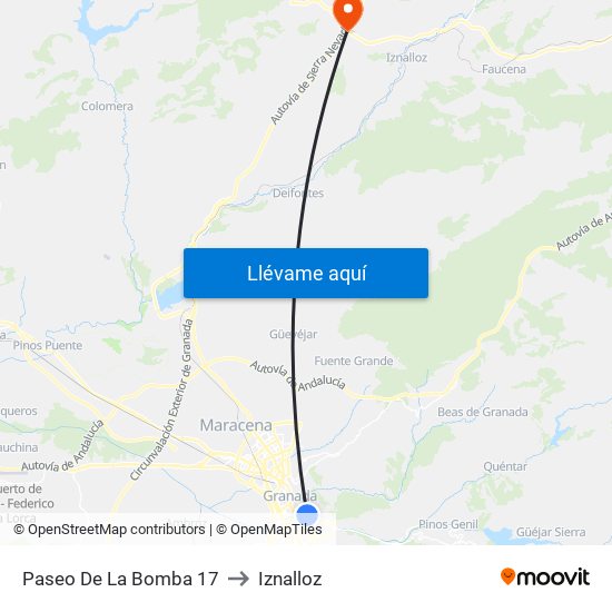 Paseo De La Bomba 17 to Iznalloz map