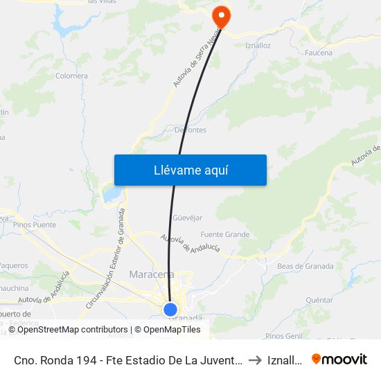 Cno. Ronda 194 - Fte Estadio De La Juventud to Iznalloz map