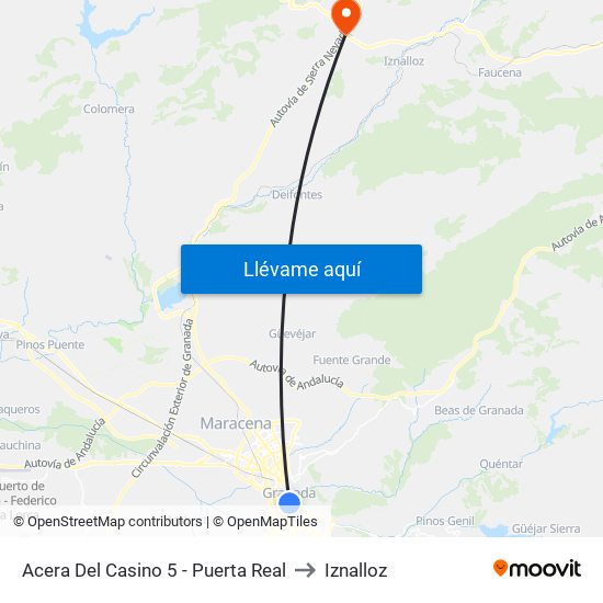 Acera Del Casino 5 - Puerta Real to Iznalloz map