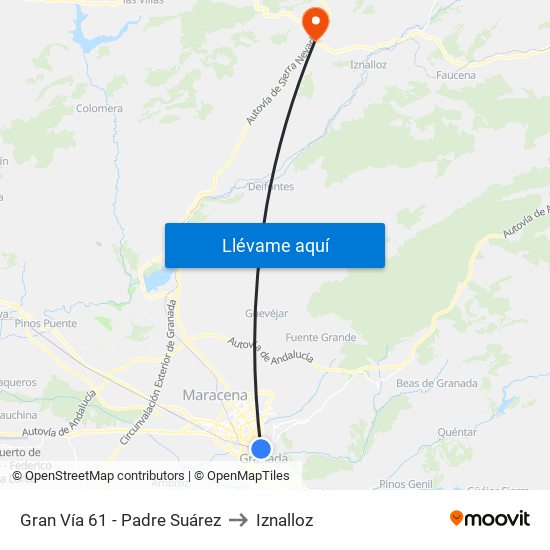 Gran Vía 61 - Padre Suárez to Iznalloz map