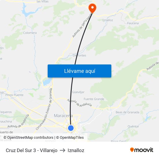 Cruz Del Sur 3 - Villarejo to Iznalloz map