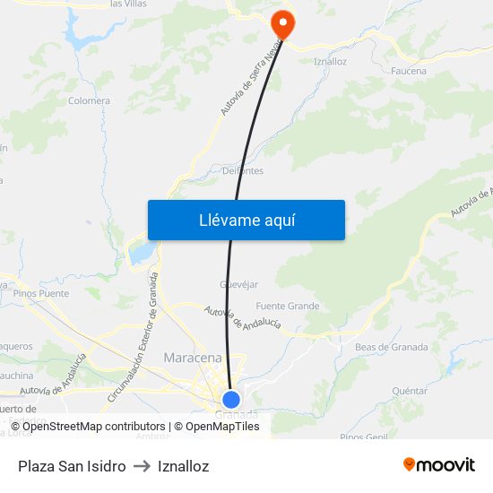 Plaza San Isidro to Iznalloz map
