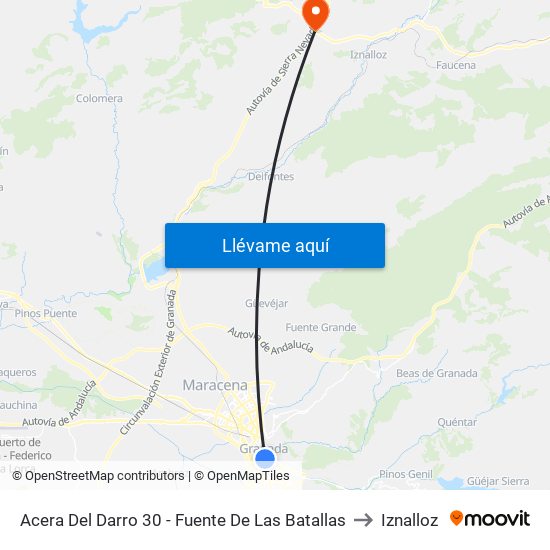 Acera Del Darro 30 - Fuente De Las Batallas to Iznalloz map