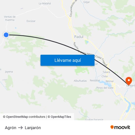 Agrón to Lanjarón map