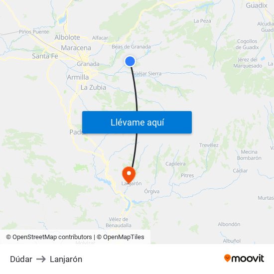 Dúdar to Lanjarón map