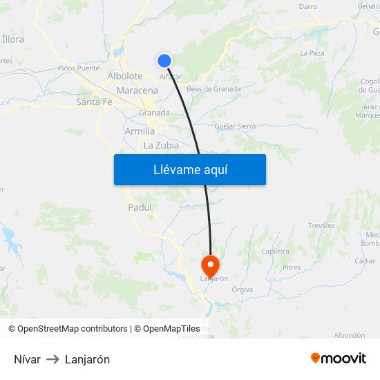Nívar to Lanjarón map