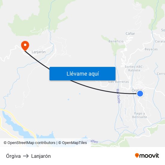 Órgiva to Lanjarón map