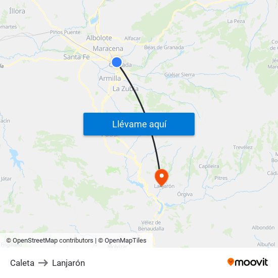 Caleta to Lanjarón map