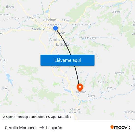 Cerrillo Maracena to Lanjarón map