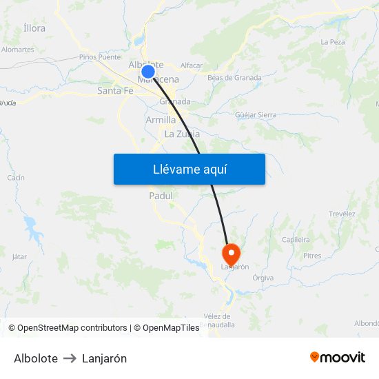 Albolote to Lanjarón map