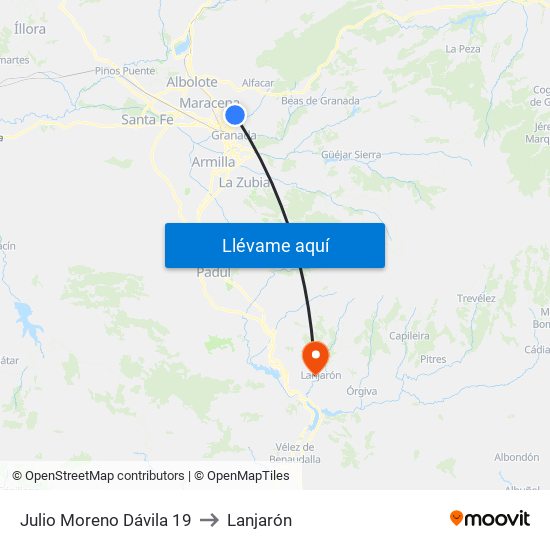 Julio Moreno Dávila 19 to Lanjarón map