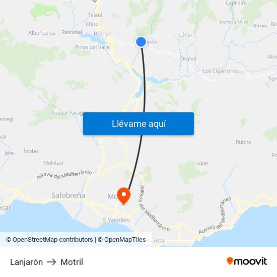 Lanjarón to Motril map