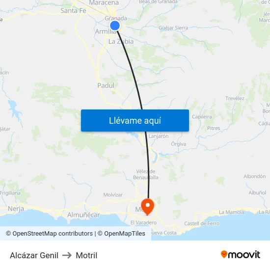 Alcázar Genil to Motril map