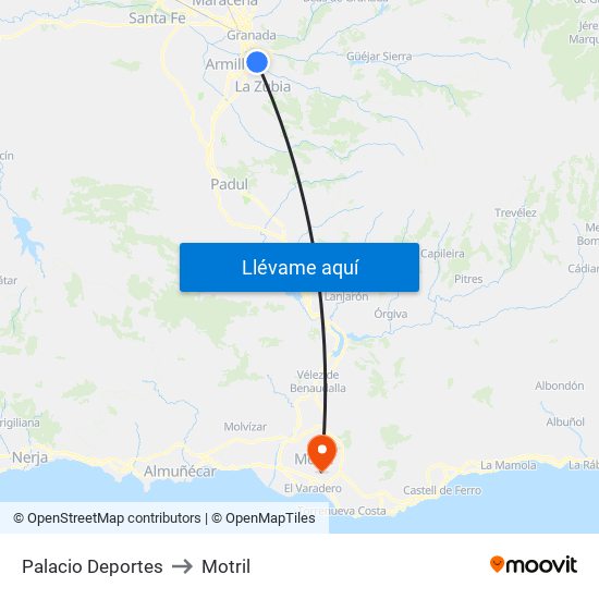 Palacio Deportes to Motril map