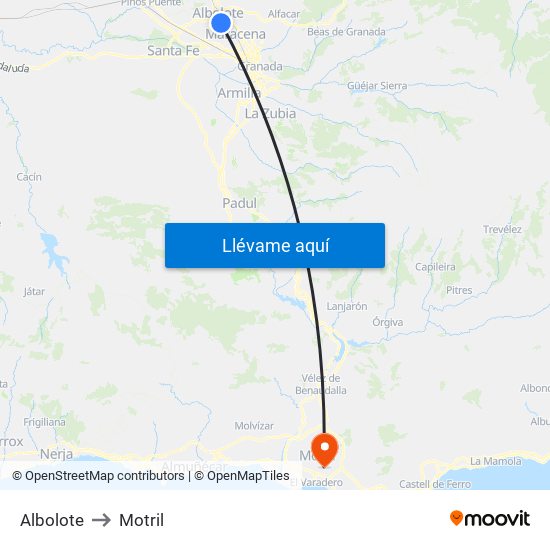 Albolote to Motril map