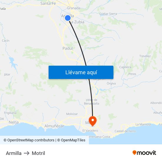 Armilla to Motril map