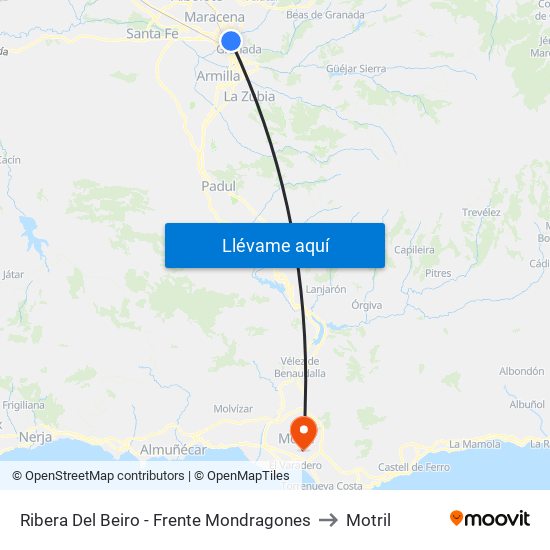 Ribera Del Beiro - Frente Mondragones to Motril map