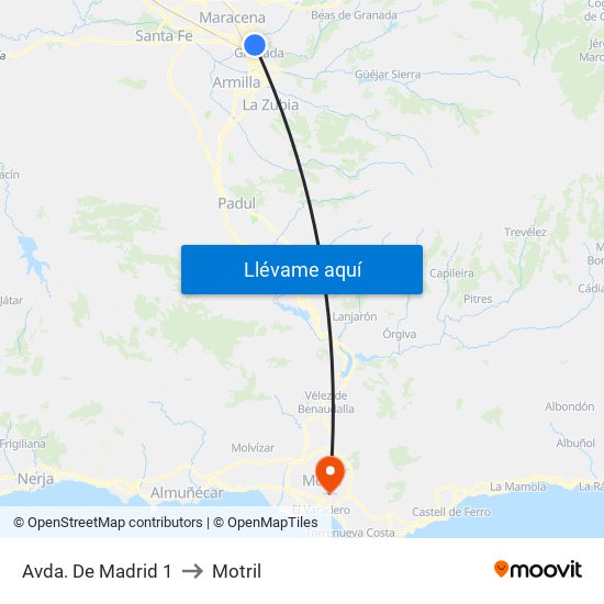 Avda. De Madrid 1 to Motril map