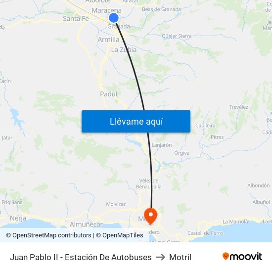 Juan Pablo II - Estación De Autobuses to Motril map