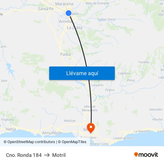 Cno. Ronda 184 to Motril map