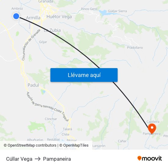 Cúllar Vega to Pampaneira map