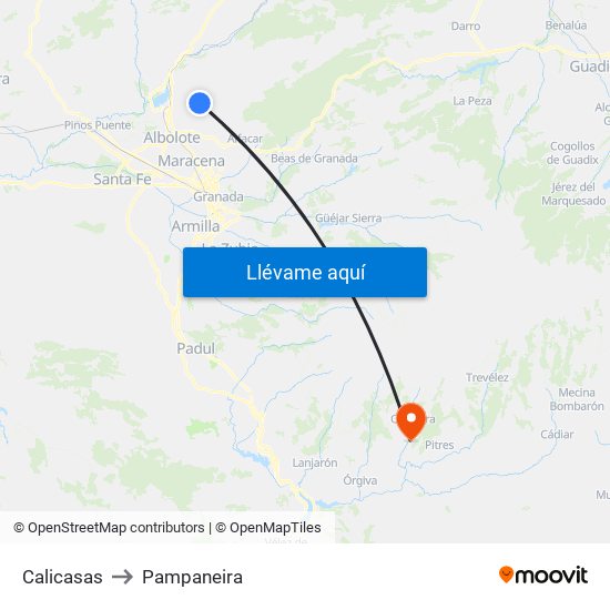 Calicasas to Pampaneira map