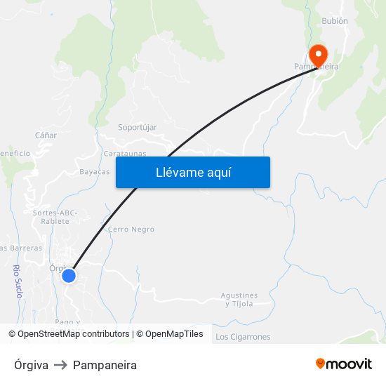 Órgiva to Pampaneira map