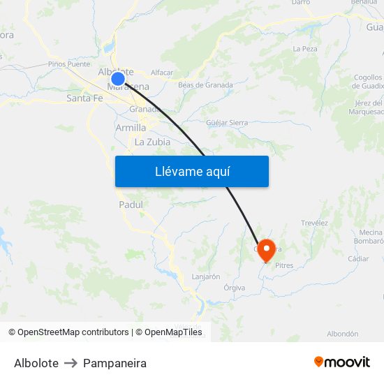 Albolote to Pampaneira map