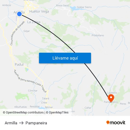 Armilla to Pampaneira map