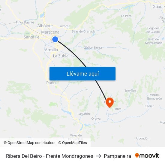 Ribera Del Beiro - Frente Mondragones to Pampaneira map
