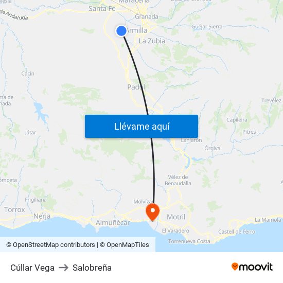 Cúllar Vega to Salobreña map