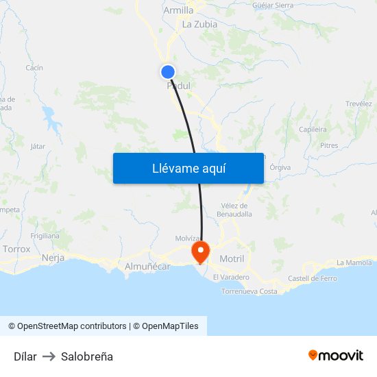 Dílar to Salobreña map