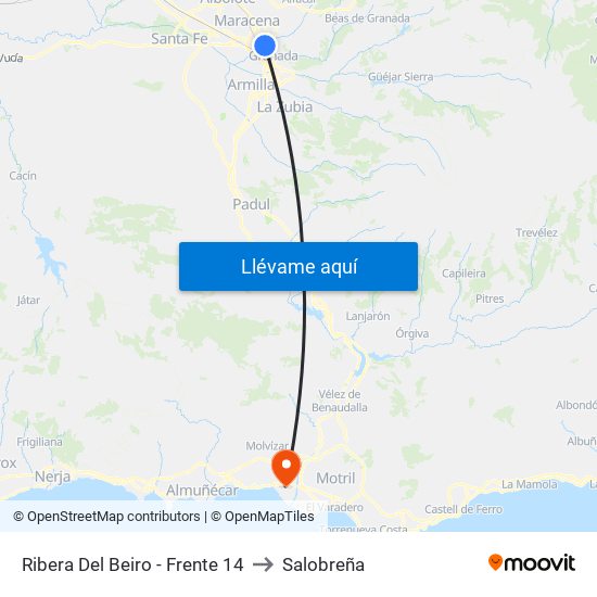 Ribera Del Beiro - Frente 14 to Salobreña map