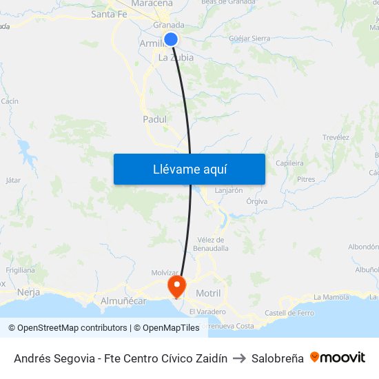 Andrés Segovia - Fte Centro Cívico Zaidín to Salobreña map
