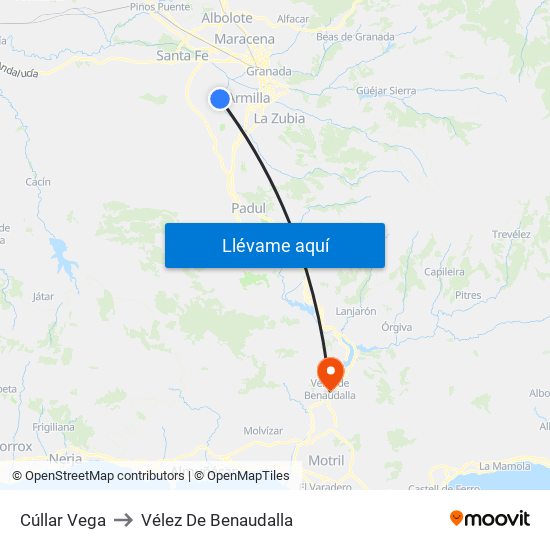 Cúllar Vega to Vélez De Benaudalla map