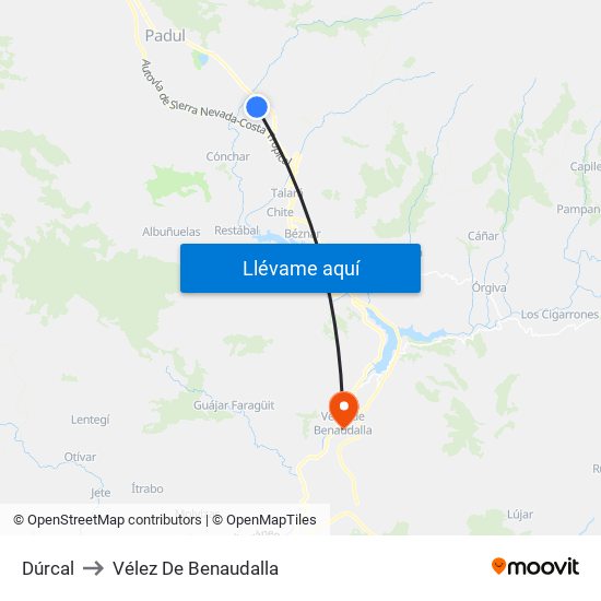 Dúrcal to Vélez De Benaudalla map