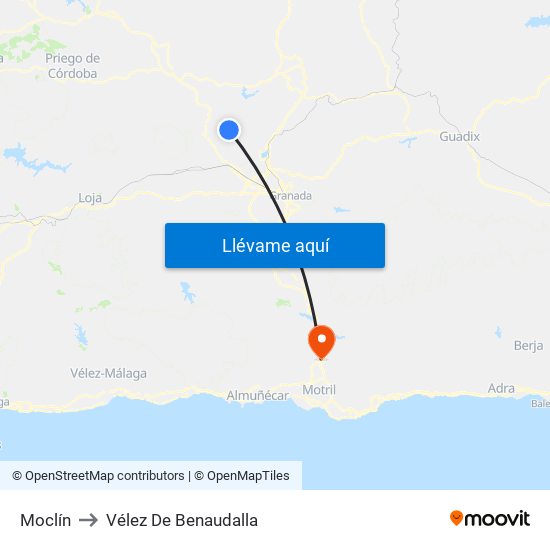 Moclín to Vélez De Benaudalla map