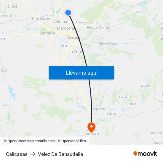 Calicasas to Vélez De Benaudalla map