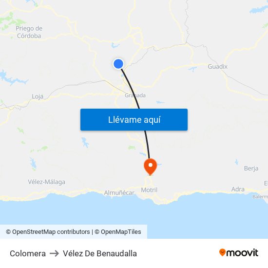 Colomera to Vélez De Benaudalla map