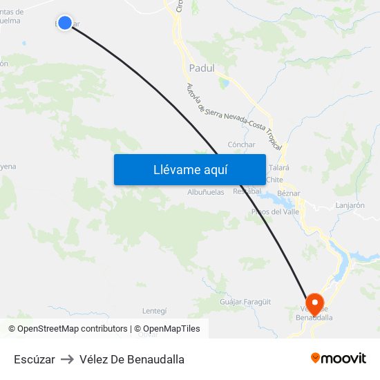 Escúzar to Vélez De Benaudalla map