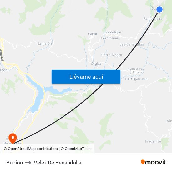 Bubión to Vélez De Benaudalla map