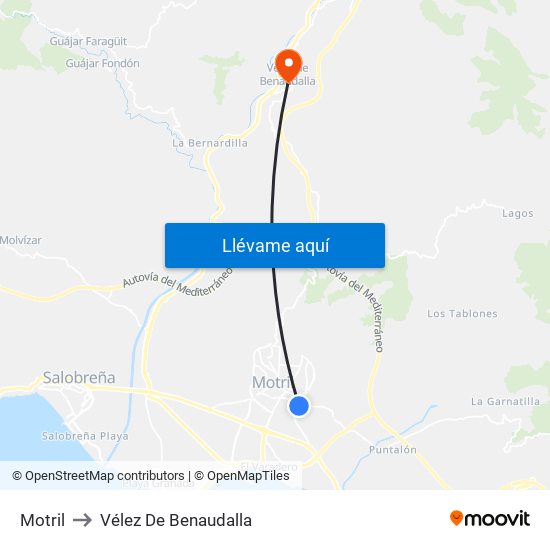 Motril to Vélez De Benaudalla map