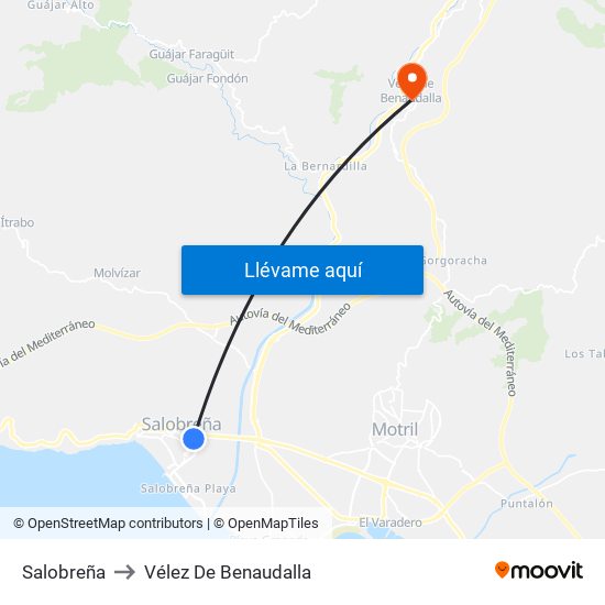 Salobreña to Vélez De Benaudalla map