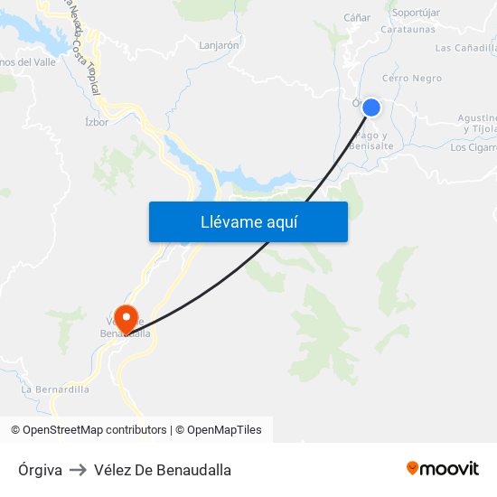 Órgiva to Vélez De Benaudalla map