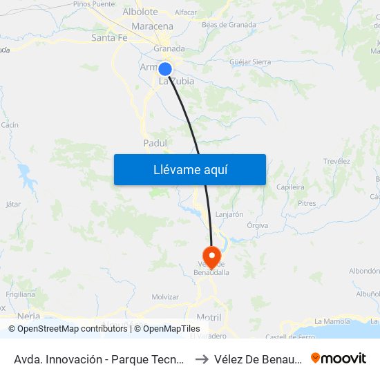 Avda. Innovación - Parque Tecnológico to Vélez De Benaudalla map