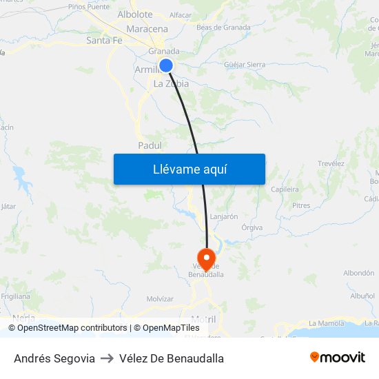 Andrés Segovia to Vélez De Benaudalla map